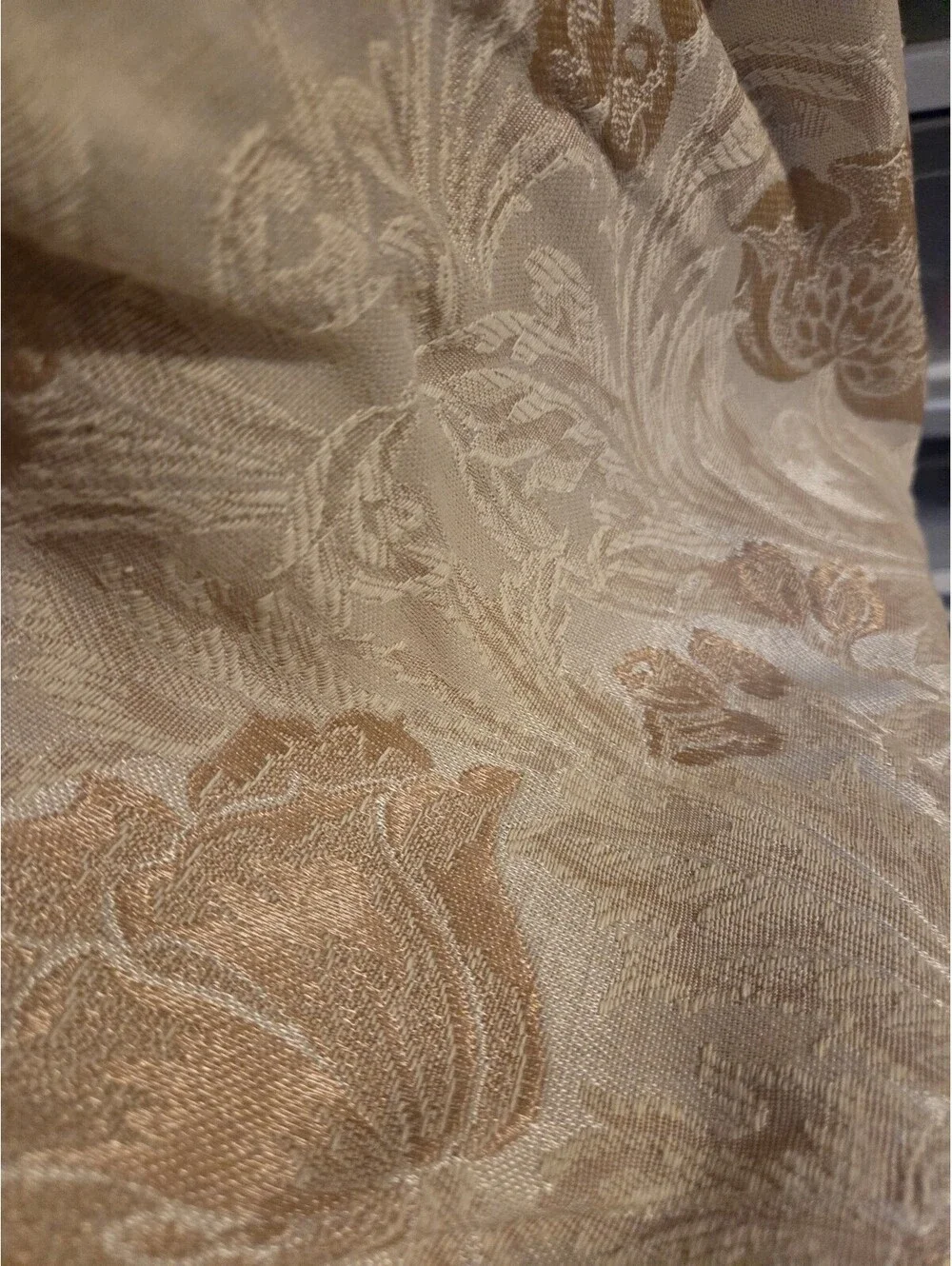 Vintage Permanent Press Floral Pinch Pleat Drapes Beige Tan Brocade Curtains 2PC
